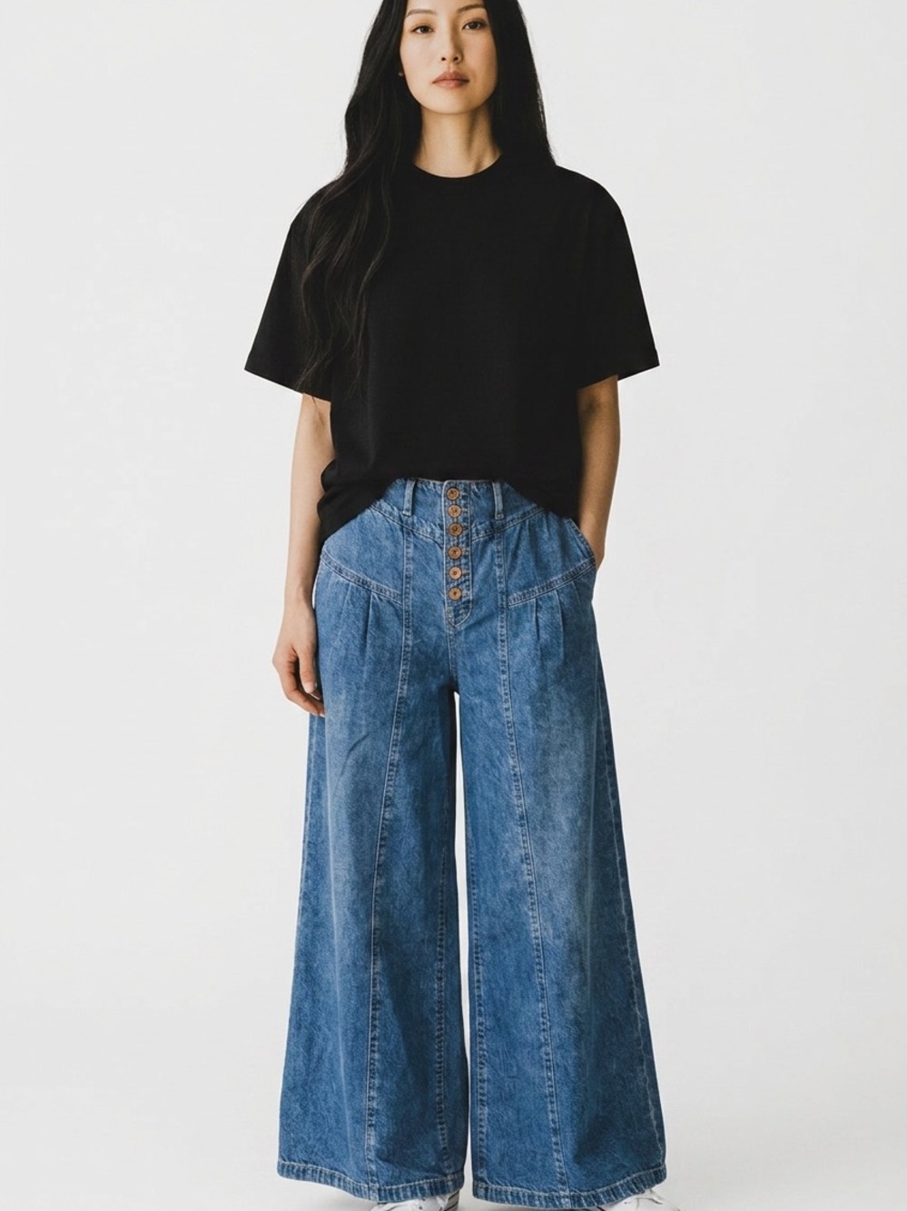 Free People Women’s Wide Leg High-Waist Button-Front Women’s Jeans -Blue Size XS